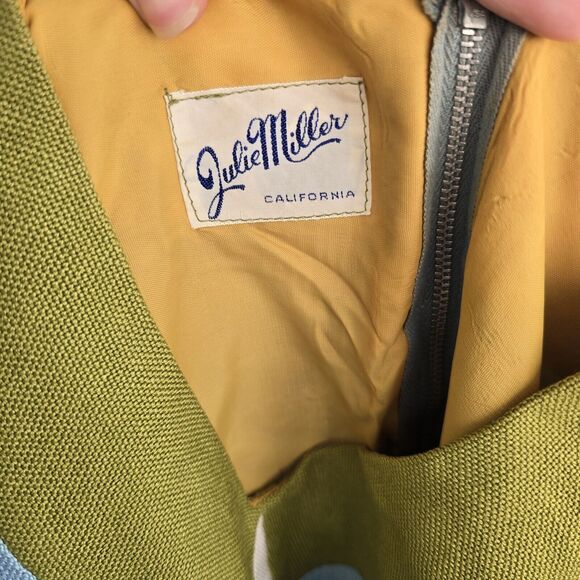 True Vintage 60s Skirt Suit Julie Miller Blouse Skirt Set 15/16 Womens Blue Gree - Picture 5 of 16